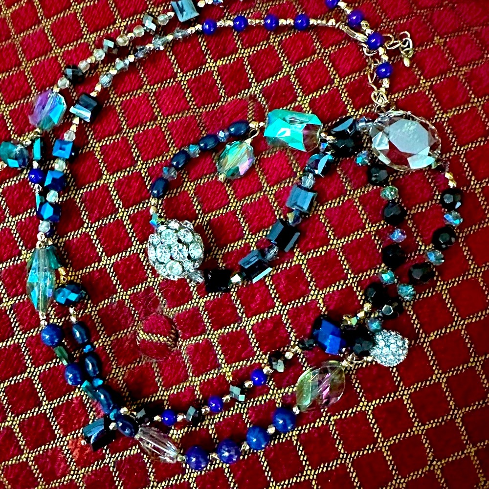 Gorgeous 22in Long Blue Crystal Necklace- Statement Piece